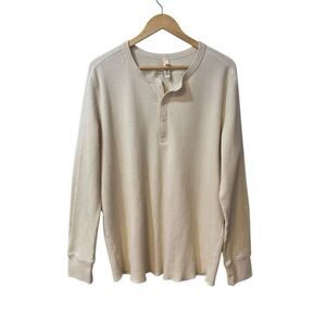 SKIMS Heavy Waffle Long Sleeve Henley Mens Sweater Cream Color Size XL